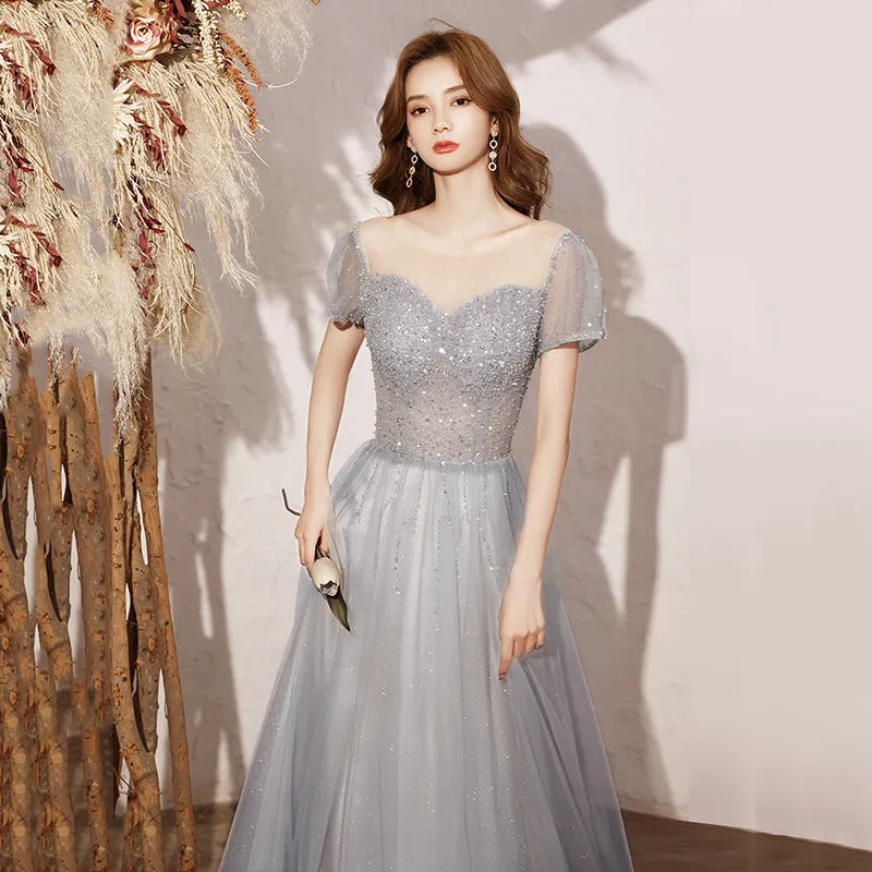 A Line Sequins  Long Prom Dress Shiny Formal Evening Gown 522