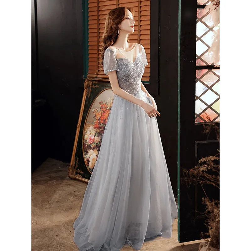 A Line Sequins  Long Prom Dress Shiny Formal Evening Gown 522