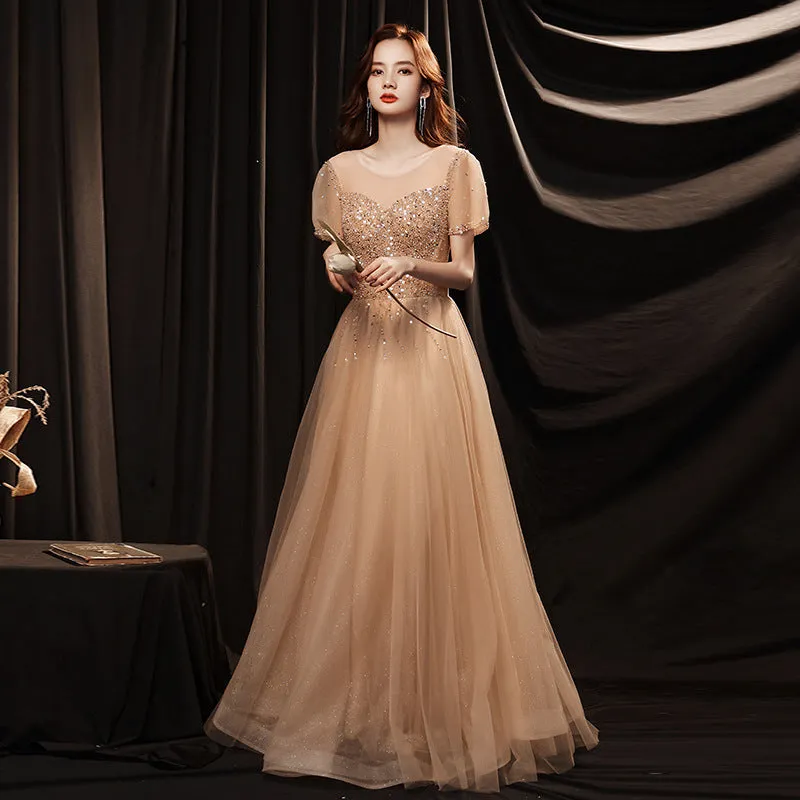 A Line Sequins  Long Prom Dress Shiny Formal Evening Gown 522