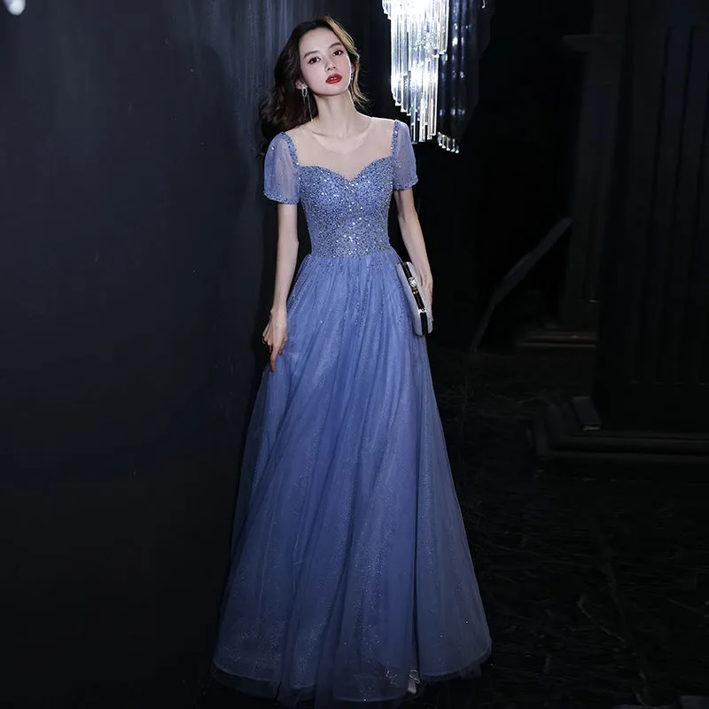 A Line Sequins  Long Prom Dress Shiny Formal Evening Gown 522