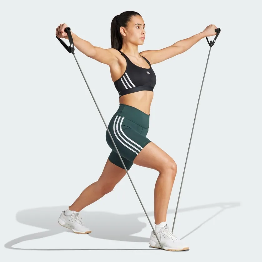 ADIDAS TRAINING ESSENTIALS 3-STRIPES HIGH-WAISTED SHORT LEGGINGS - GREEN