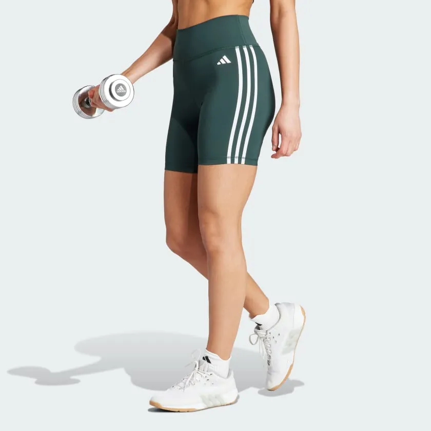 ADIDAS TRAINING ESSENTIALS 3-STRIPES HIGH-WAISTED SHORT LEGGINGS - GREEN
