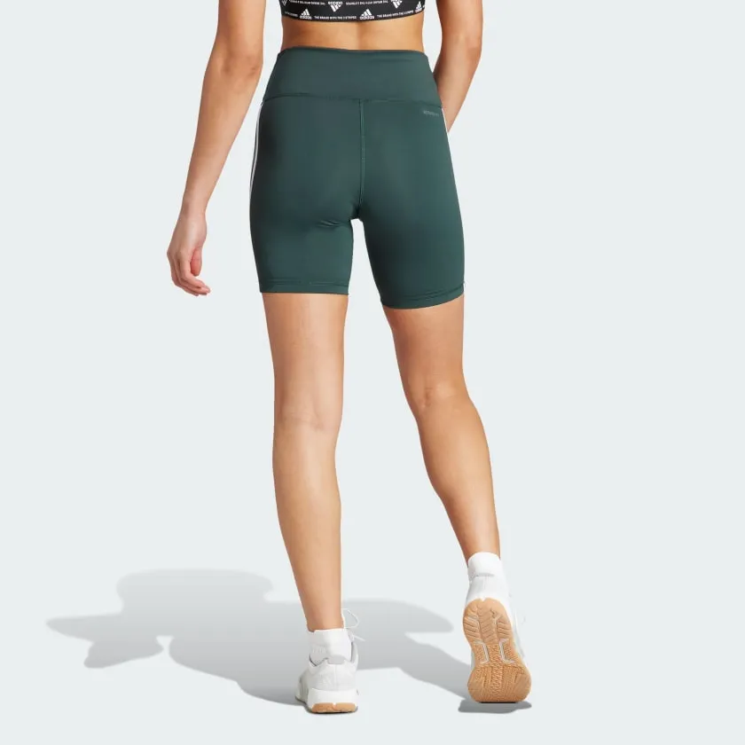 ADIDAS TRAINING ESSENTIALS 3-STRIPES HIGH-WAISTED SHORT LEGGINGS - GREEN