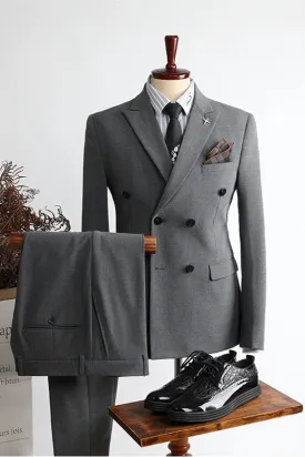 Alex Gray Modern Double Breasted Peak Lapel Business Men’s Suits