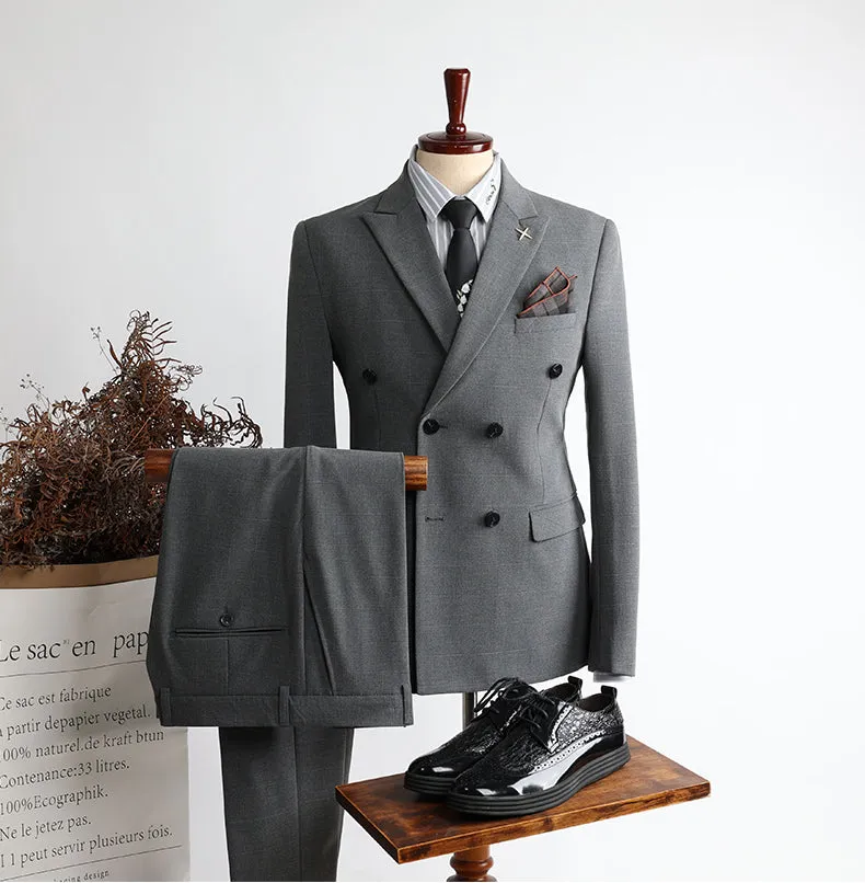 Alex Gray Modern Double Breasted Peak Lapel Business Men’s Suits