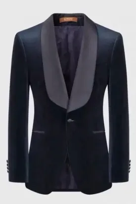 Alger Navy Blue Shawl Lapel Formal Velvet Suit for Weddings