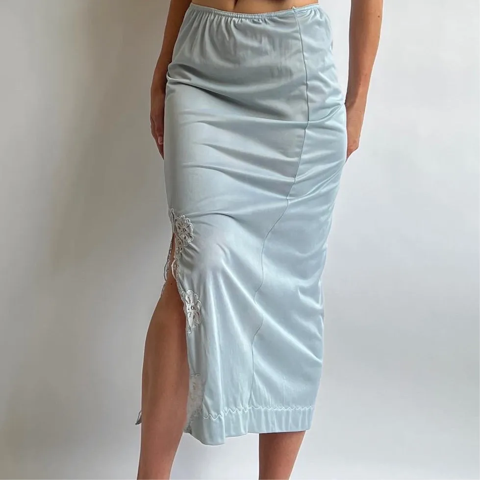Baby blue hand dyed maxi slip skirt - S/M