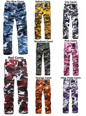 BACKBONE Mens Casual Cargo Pants Military Army Trousers BDU Pants Trousers with Zip Fly - Bright Camo and Solid Colors