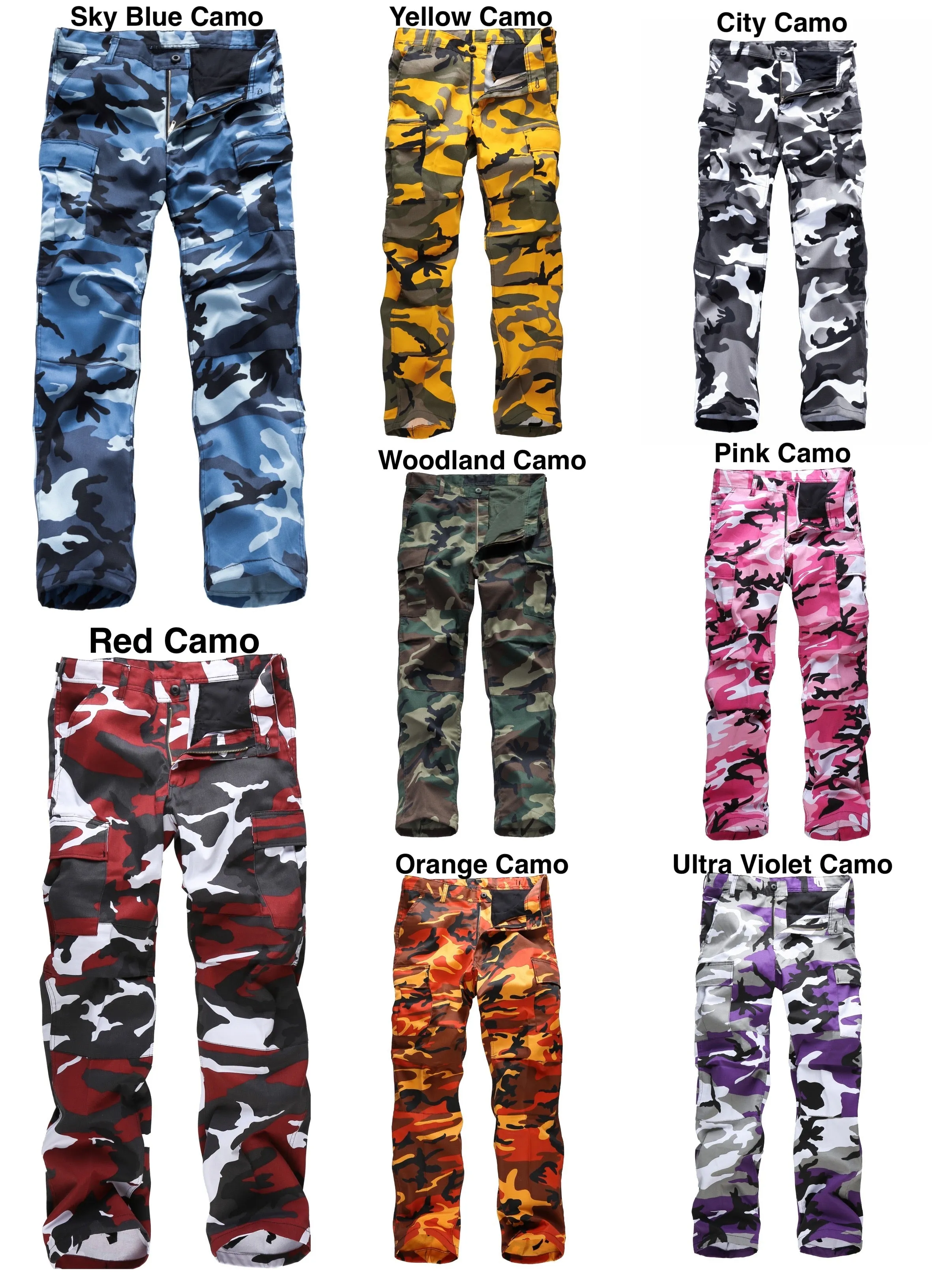 BACKBONE Mens Casual Cargo Pants Military Army Trousers BDU Pants Trousers with Zip Fly - Bright Camo and Solid Colors