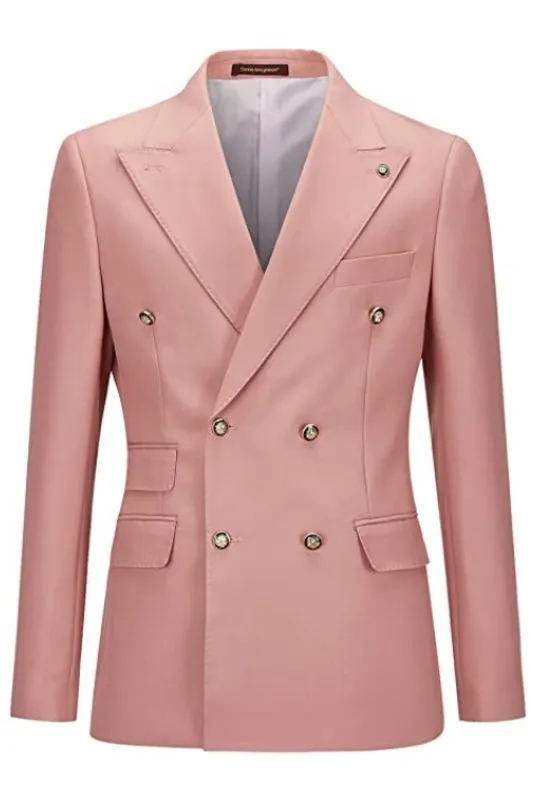 Baldwin Fashionable Pink Double Breasted Peaked Lapel Men's Prom Suit