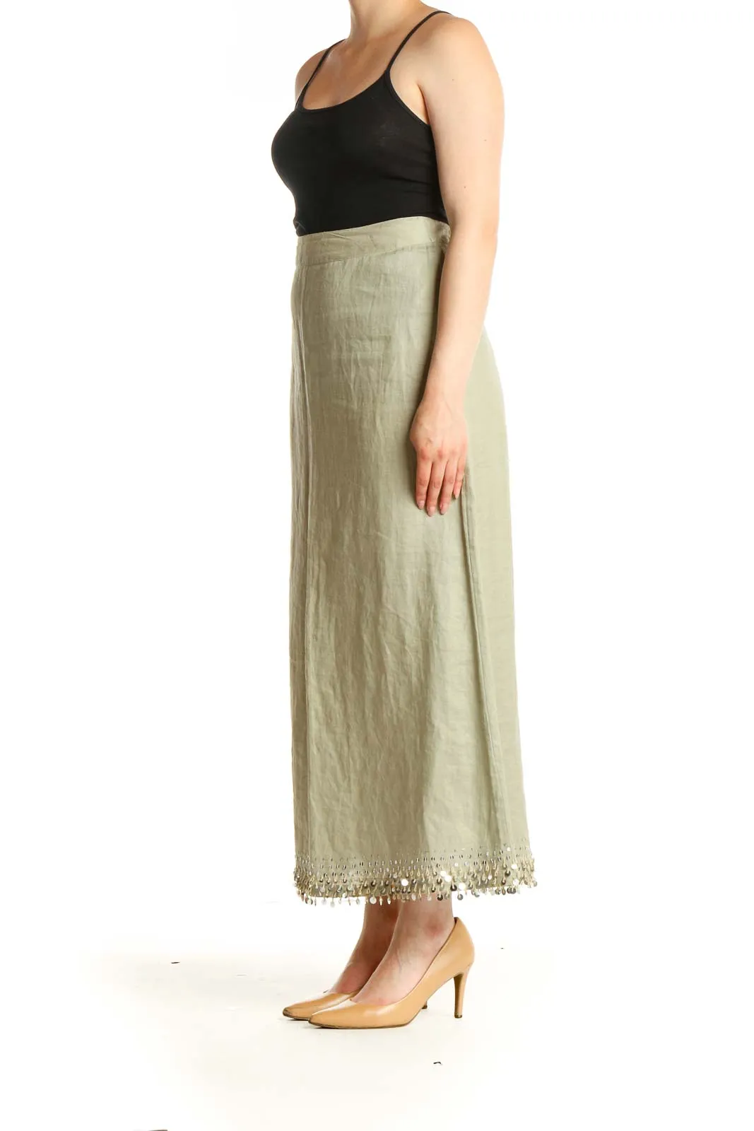 Beige Sequin Casual Straight Skirt