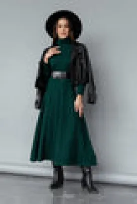 Belt knitwear dress - emerald