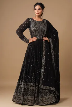 Black Sequin Embroidered Georgette Anarkali Set