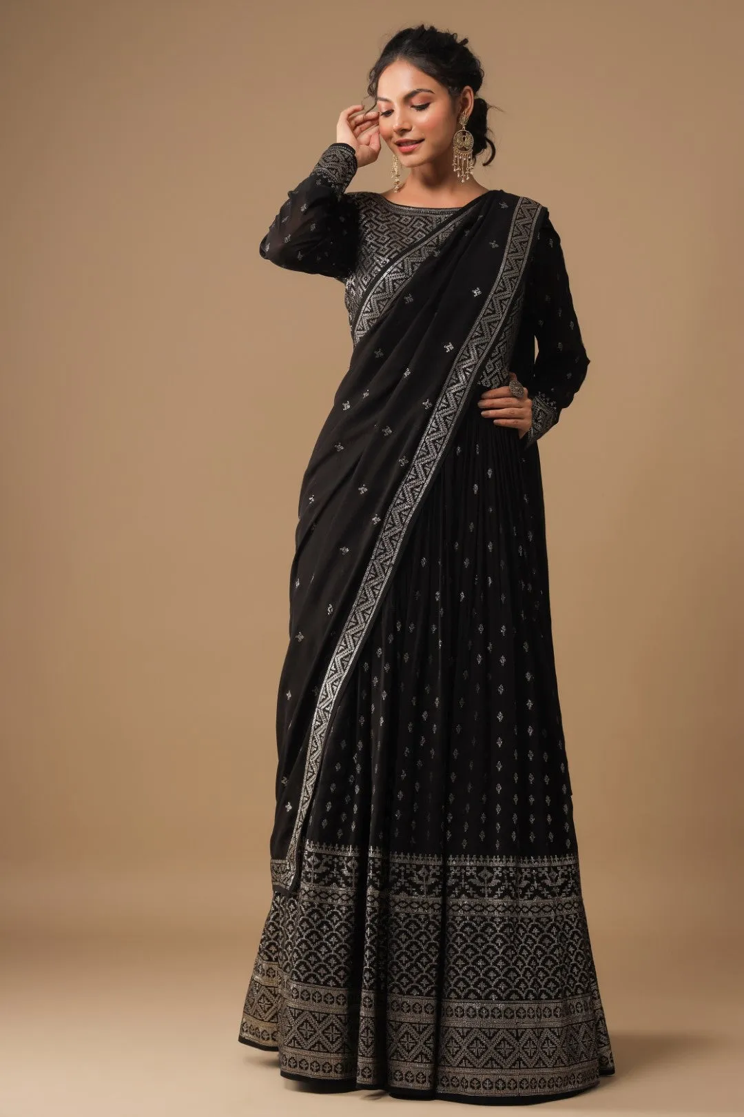 Black Sequin Embroidered Georgette Anarkali Set