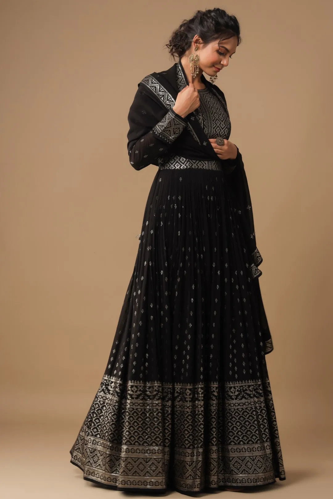 Black Sequin Embroidered Georgette Anarkali Set