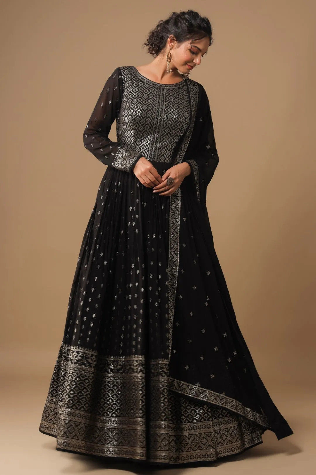 Black Sequin Embroidered Georgette Anarkali Set