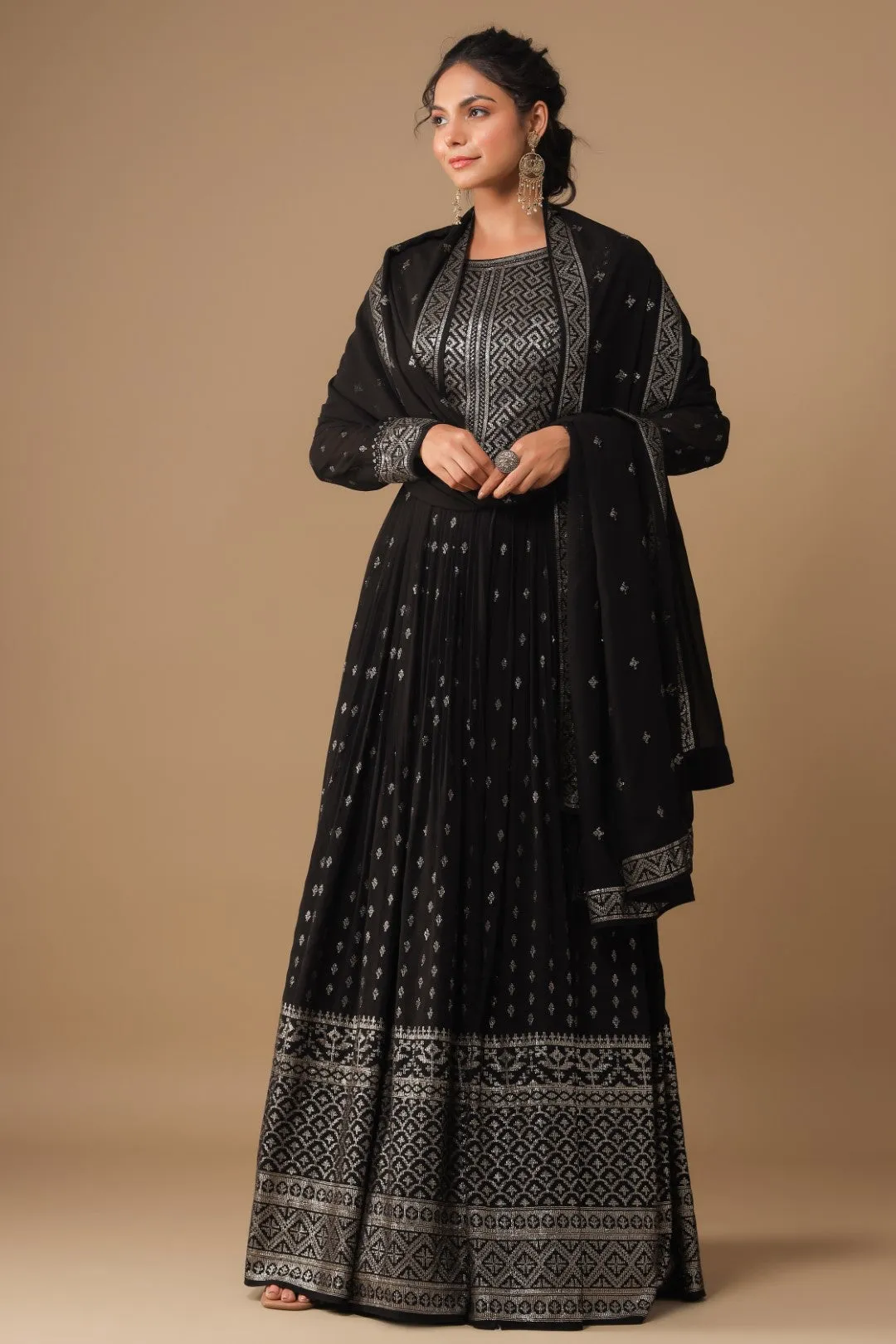 Black Sequin Embroidered Georgette Anarkali Set