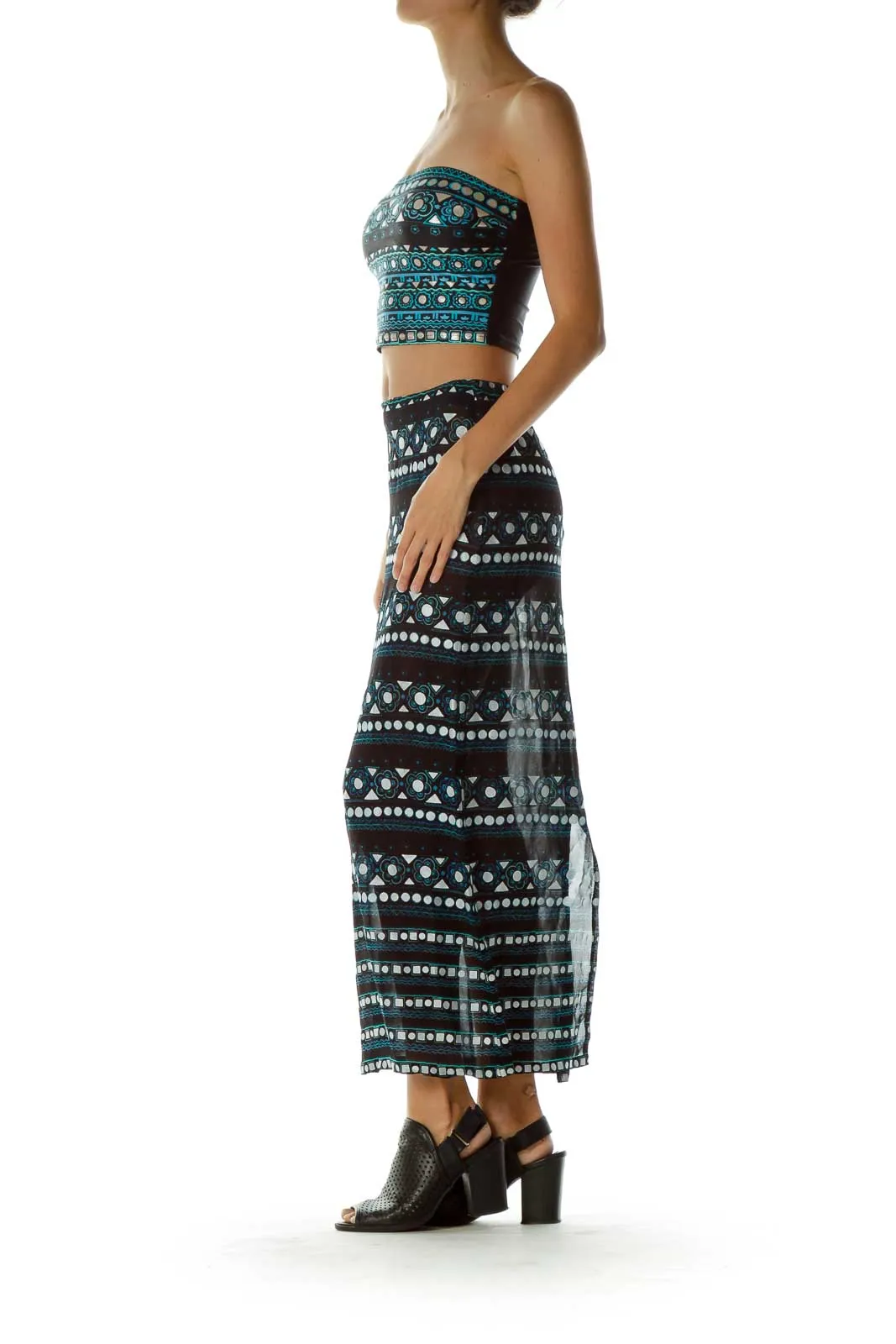 Black Silver Maxi Skirt & Bikini Top