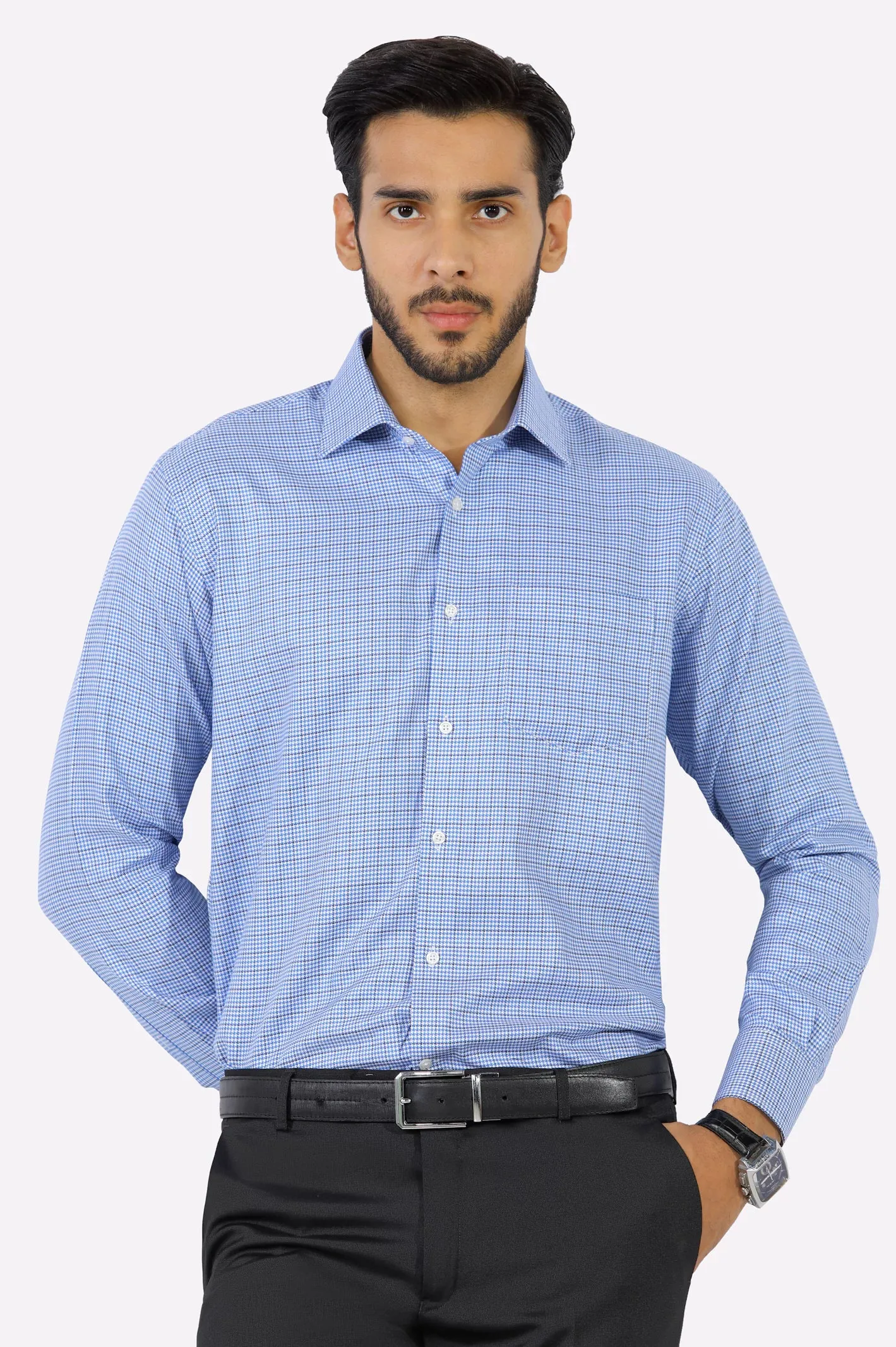 Blue Houndstooth Formal Shirt