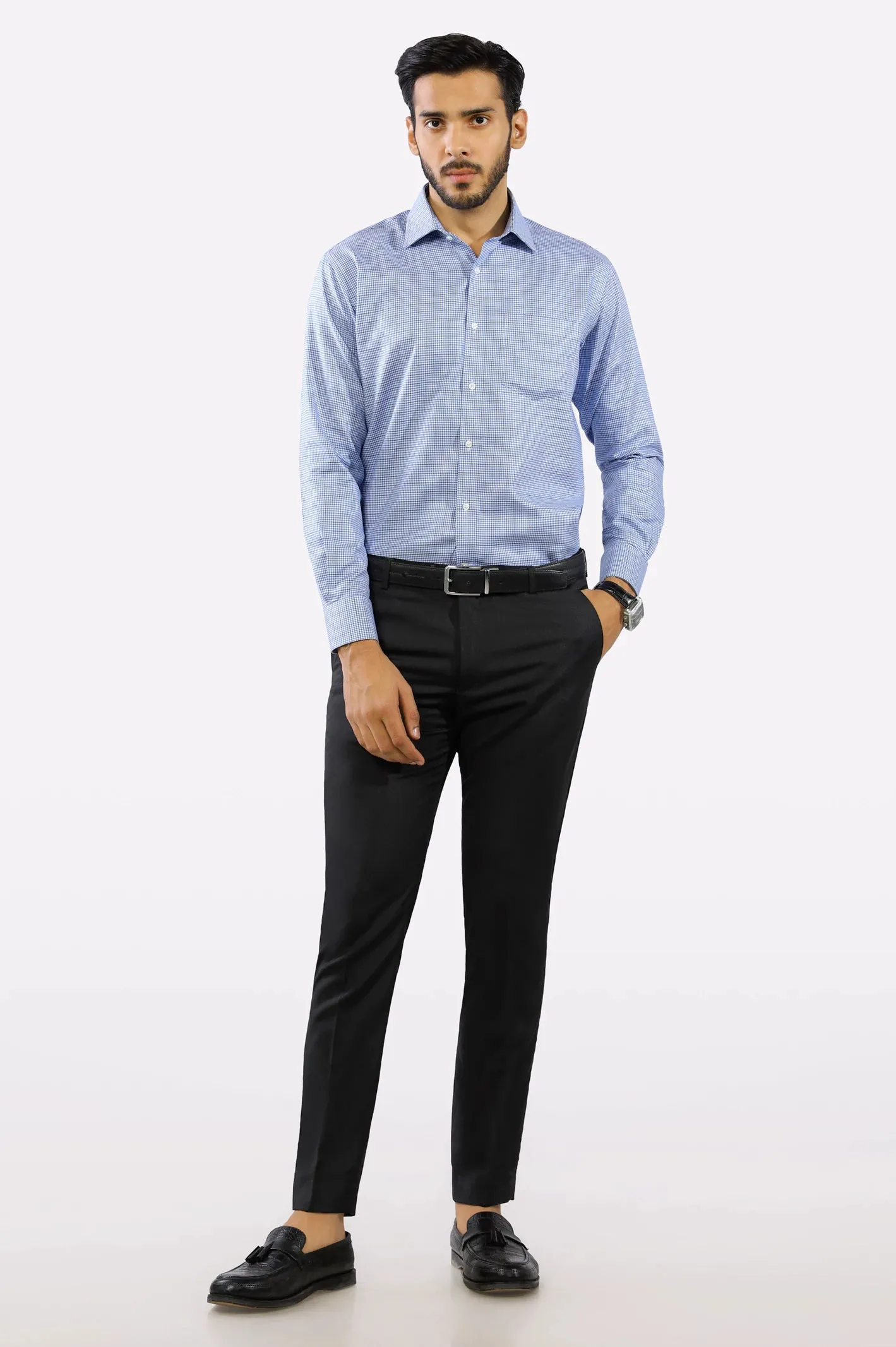 Blue Houndstooth Formal Shirt