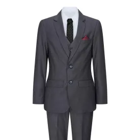 Boys 3 Piece Charcoal Dark Grey Suit Classic Wedding Party Vintage
