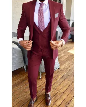Burgundy  Peak Lapel Wedding Tuxedo for Men/Groom 2022 Three Pieces(jacket pants vest)
