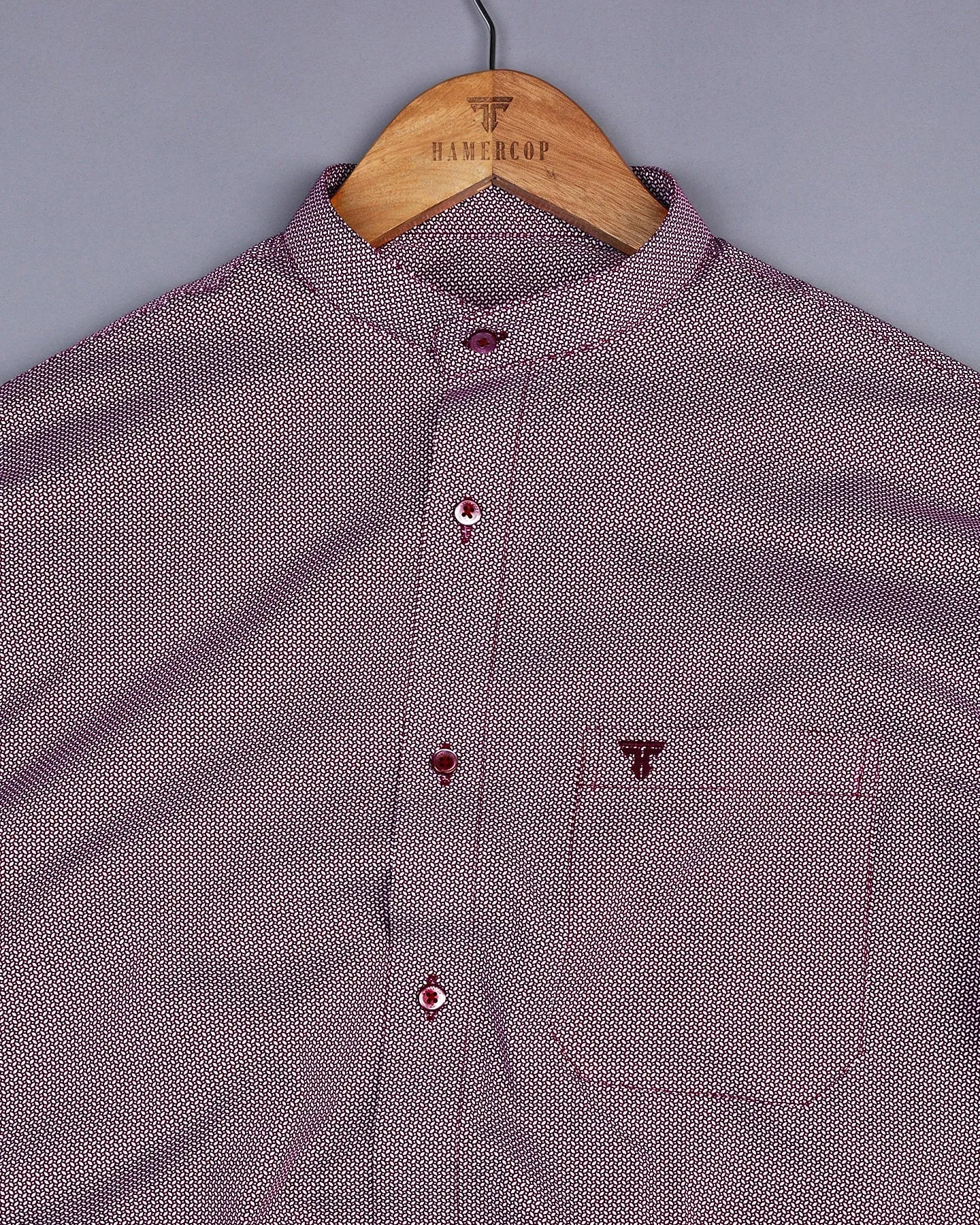 Capricorn Maroon With White Printed Cotton Shirt