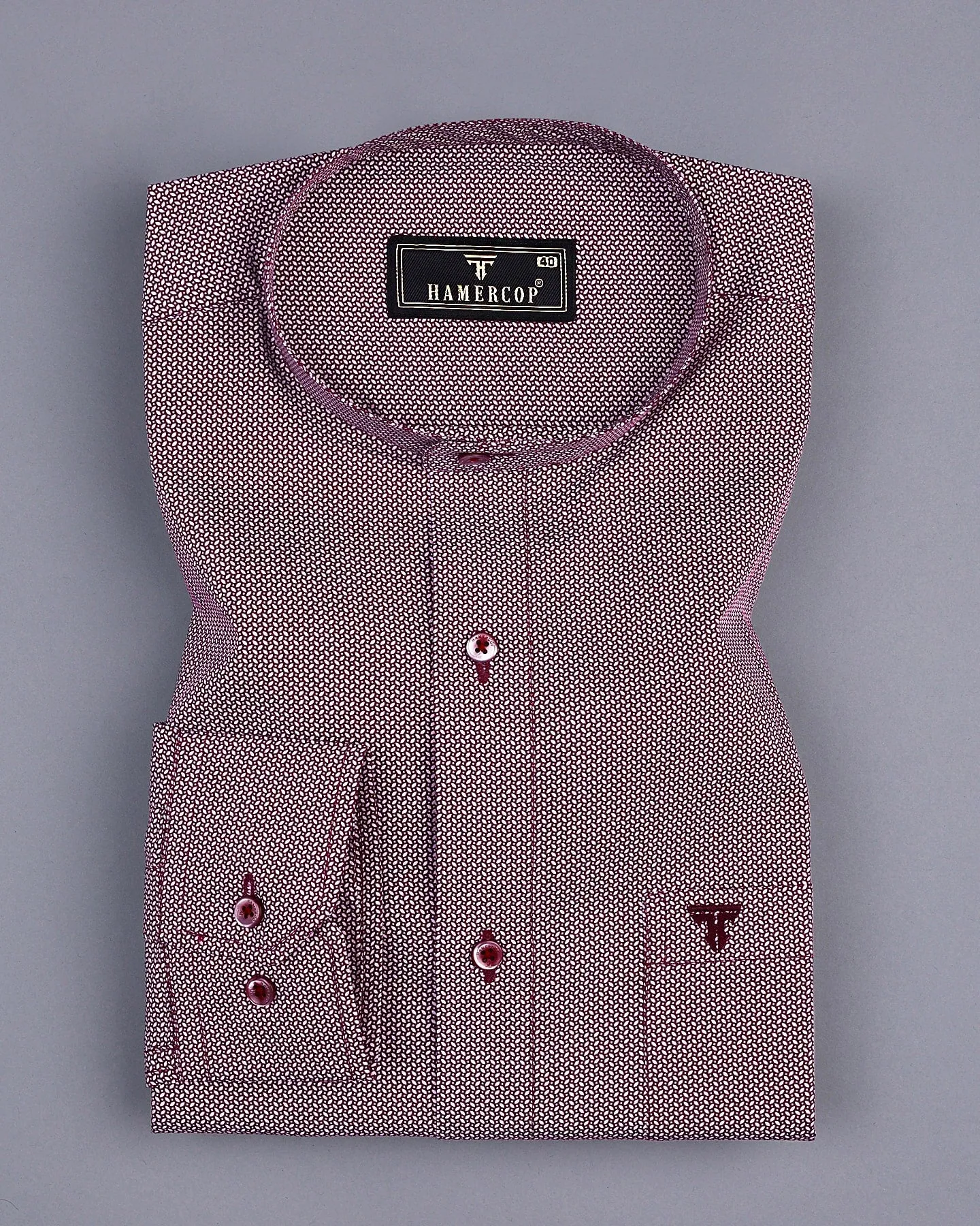 Capricorn Maroon With White Printed Cotton Shirt