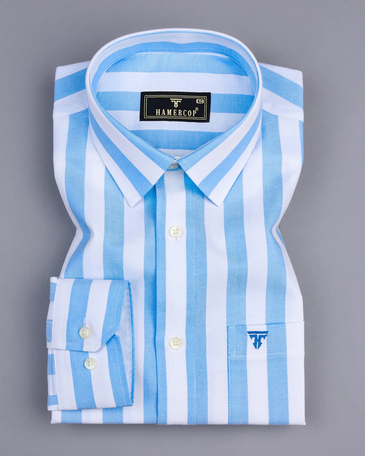 Ceniza SkyBlue With White Broad Stripe Oxford Cotton Shirt