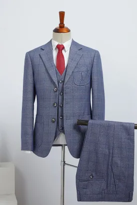 Chad Dark Gray Plaid Three Pieces Notched Lapel Formal Men’s Wear