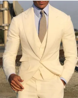 Champagne Lapel Beige Wedding Suits Blazer for Men 3 Pieces CB22215