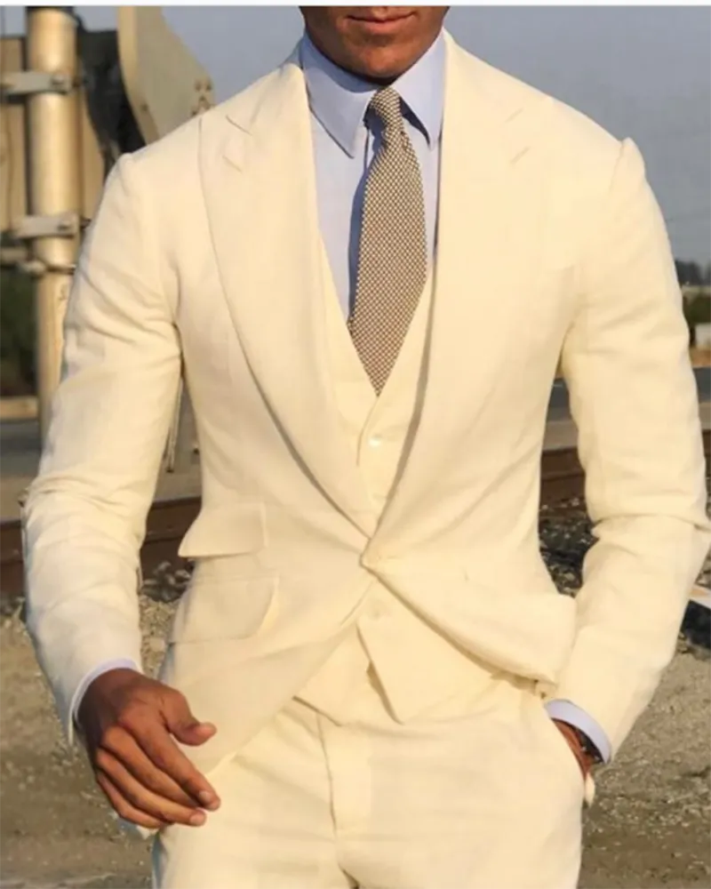 Champagne Lapel Beige Wedding Suits Blazer for Men 3 Pieces CB22215