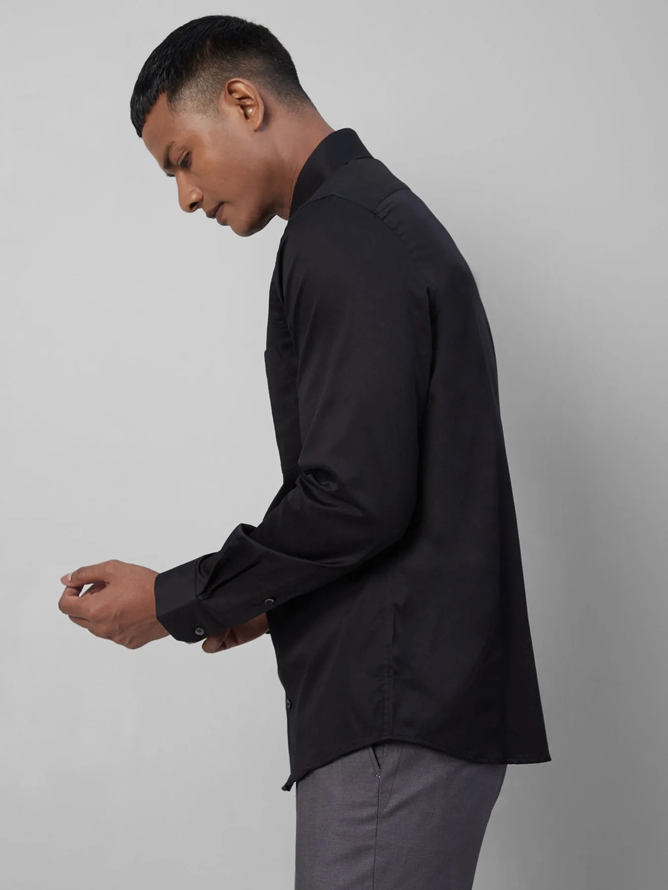 Cotton Stretch Black SLIM FIT Full Sleeve Formal Mens Plain Shirt