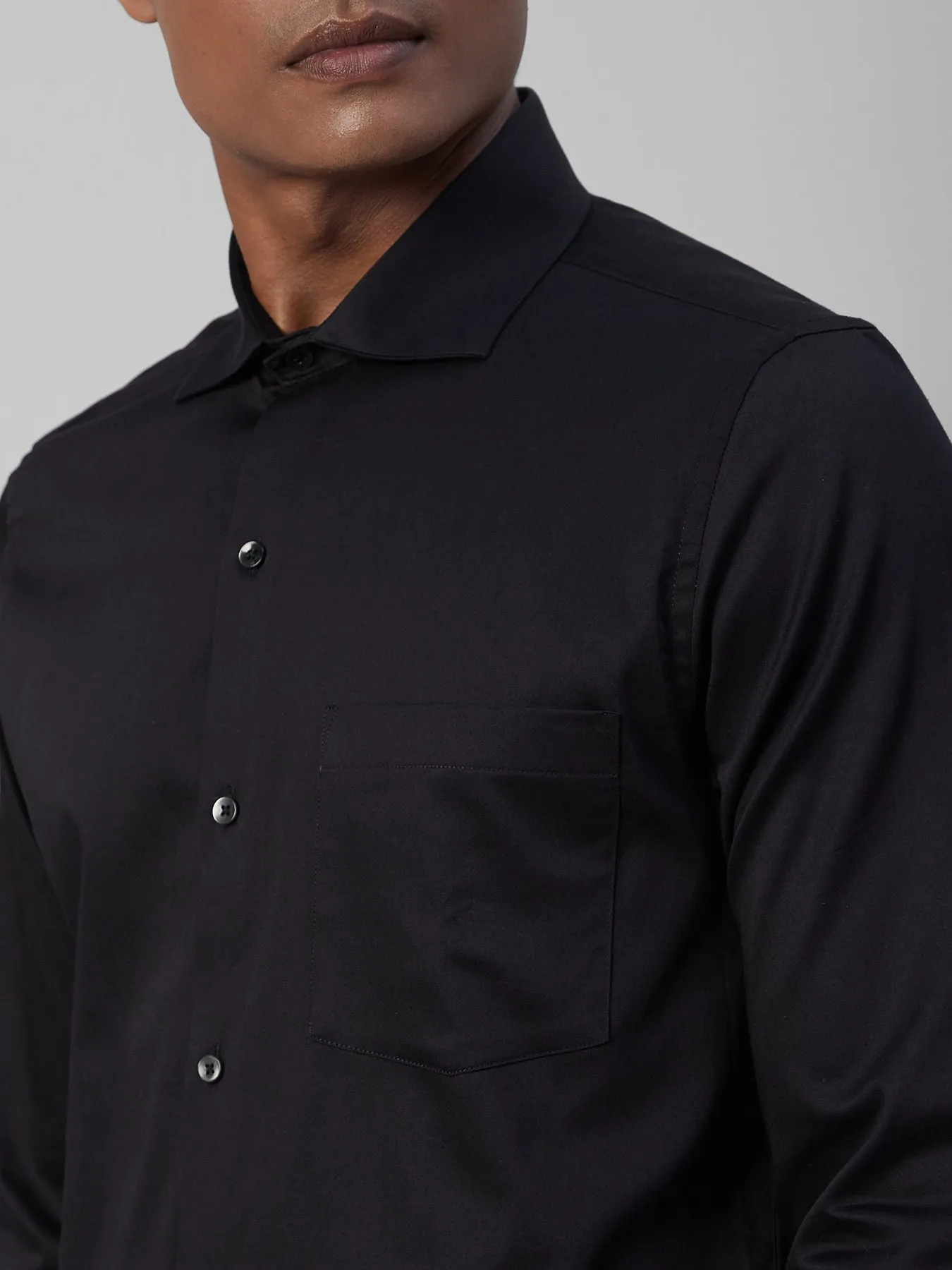 Cotton Stretch Black SLIM FIT Full Sleeve Formal Mens Plain Shirt