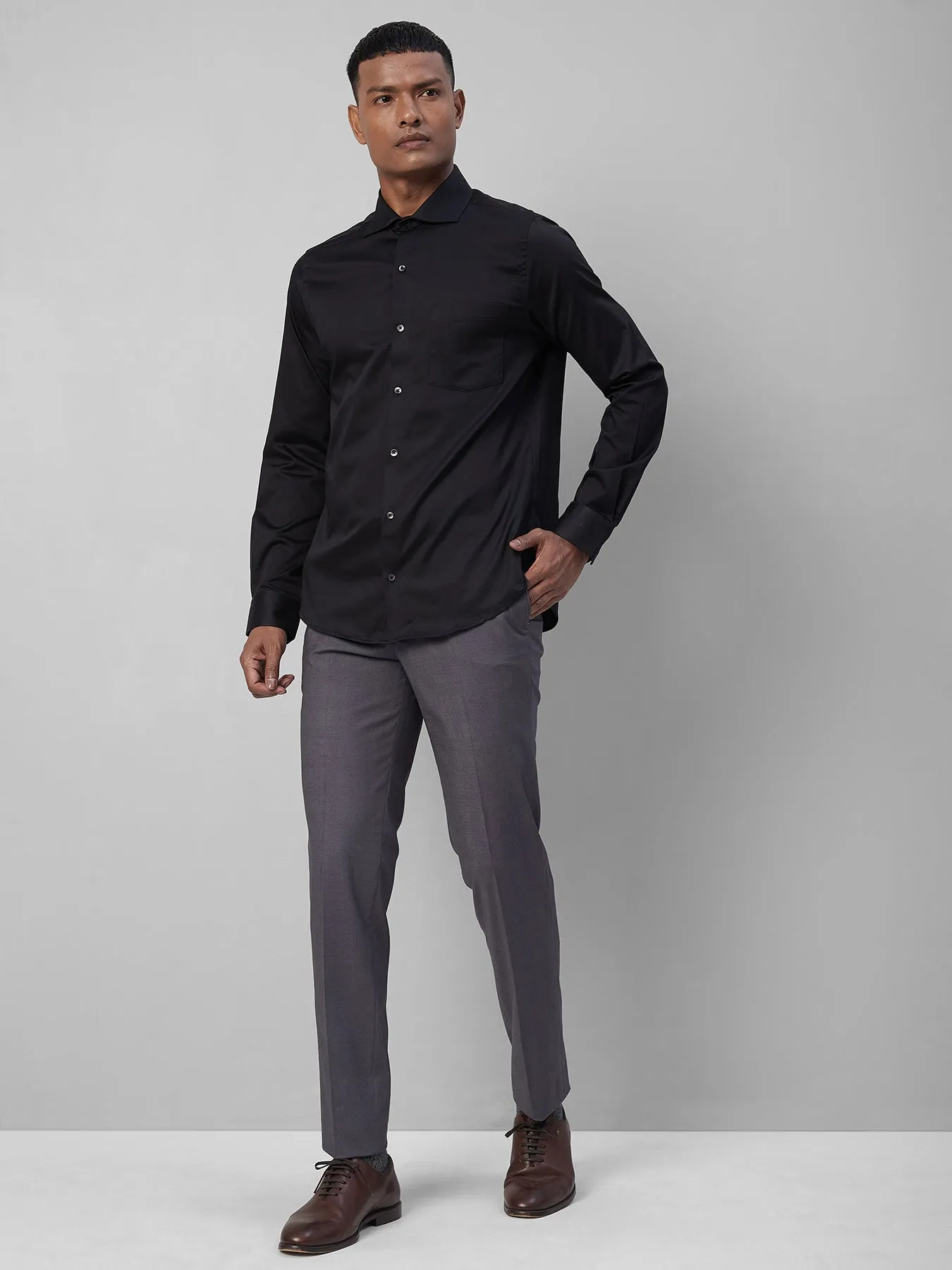 Cotton Stretch Black SLIM FIT Full Sleeve Formal Mens Plain Shirt