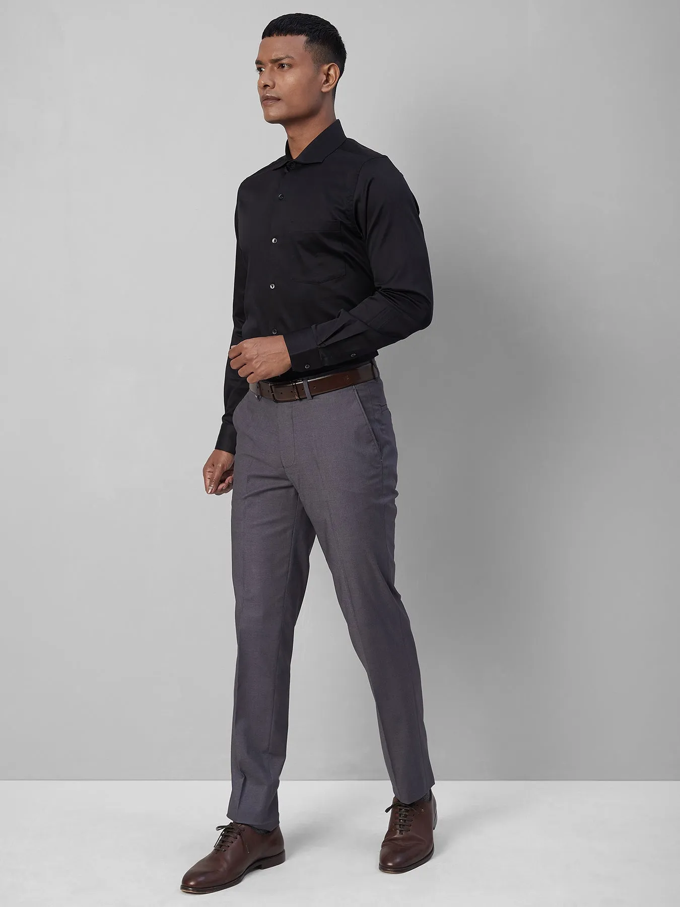 Cotton Stretch Black SLIM FIT Full Sleeve Formal Mens Plain Shirt