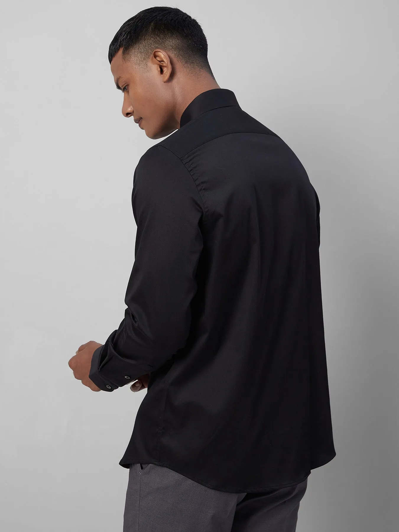 Cotton Stretch Black SLIM FIT Full Sleeve Formal Mens Plain Shirt