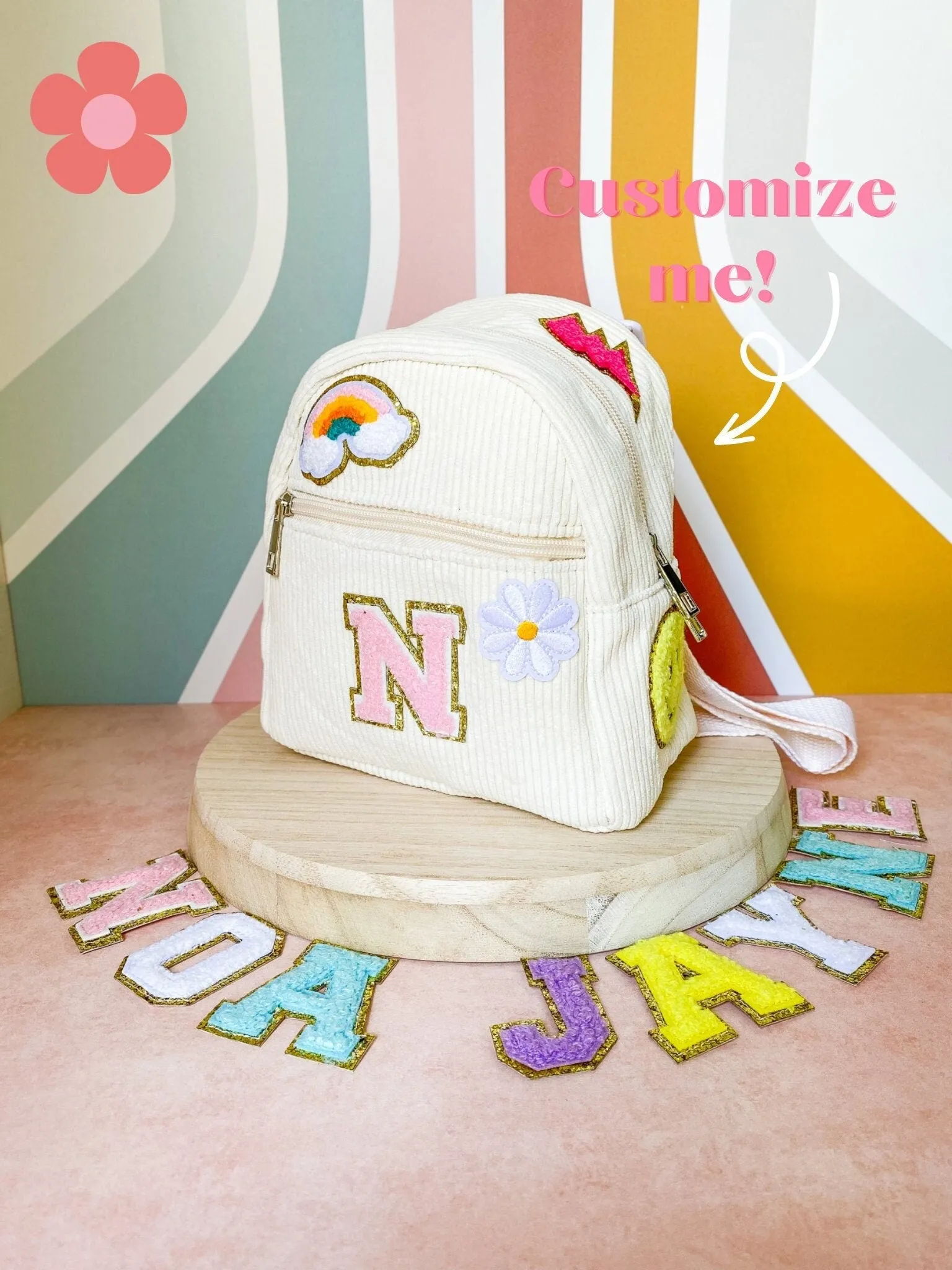 Custom Mini Corduroy Backpack with Patches