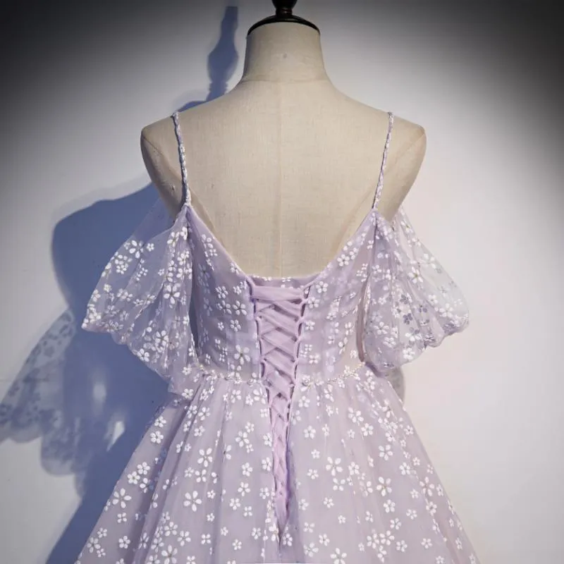 Cute Purple Tulle Prom Dress Off  Shoulder Long Evening Dress Birthday Gown 229