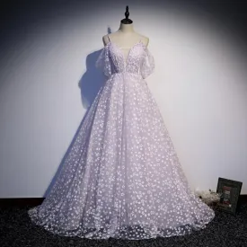 Cute Purple Tulle Prom Dress Off  Shoulder Long Evening Dress Birthday Gown 229
