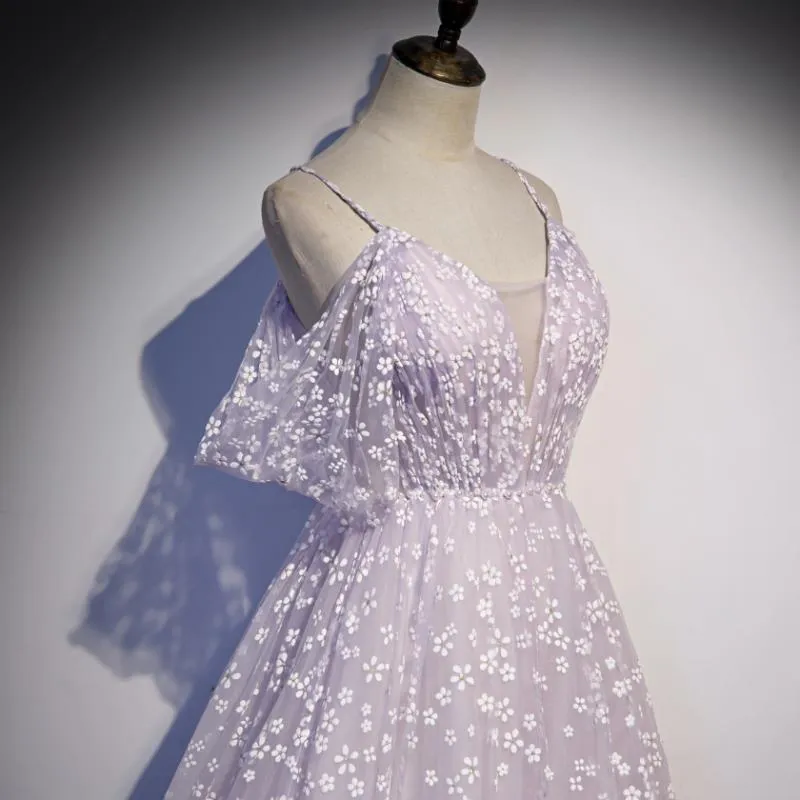 Cute Purple Tulle Prom Dress Off  Shoulder Long Evening Dress Birthday Gown 229