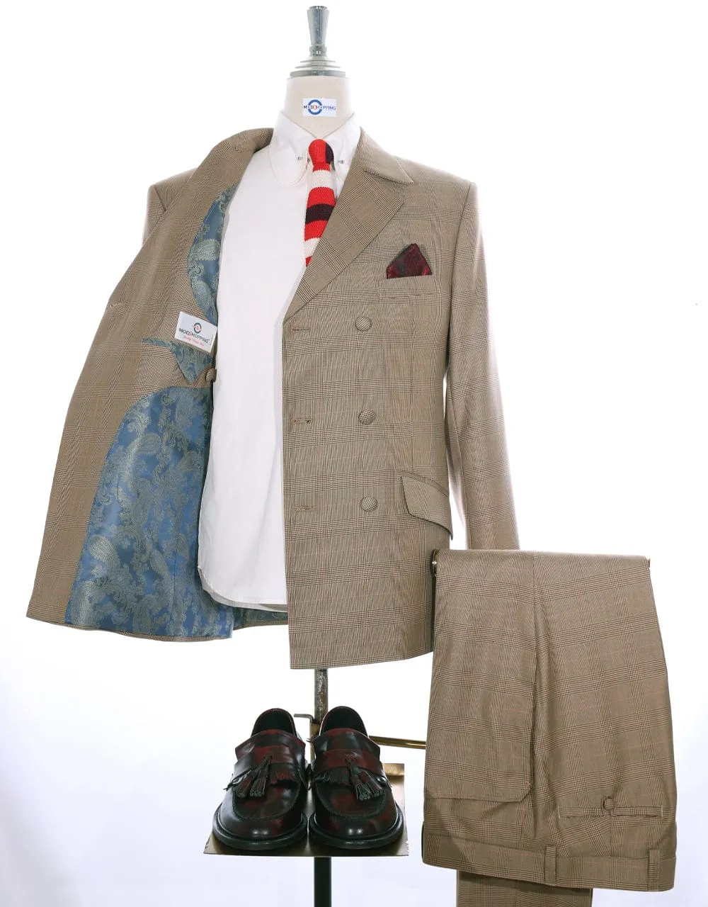 Double Breasted Suit | Brown Prince Of Wales Check Suit