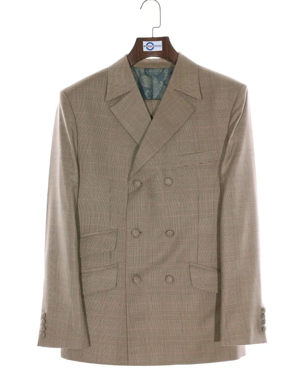 Double Breasted Suit | Brown Prince Of Wales Check Suit