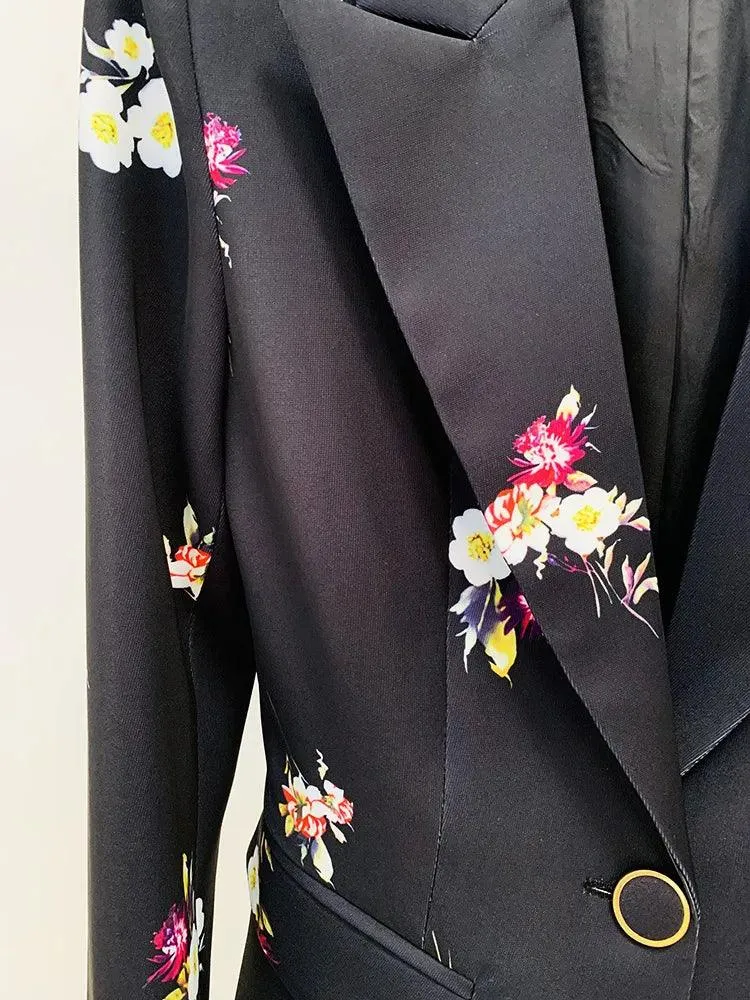 Floral Pant Suit - Notched Collar Women Trouser Suit