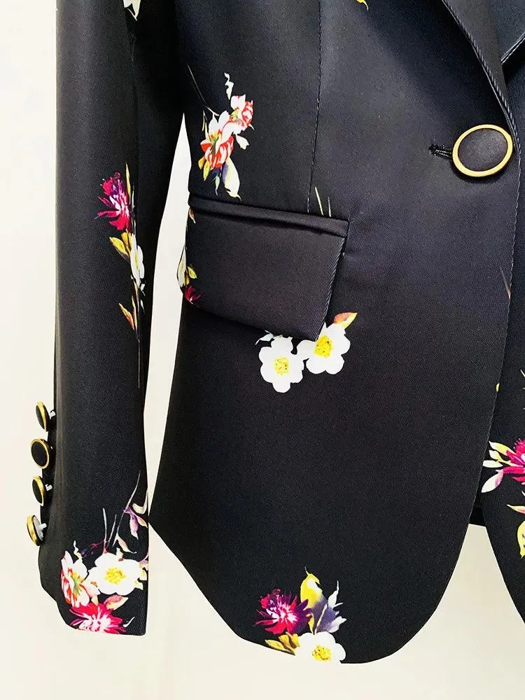 Floral Pant Suit - Notched Collar Women Trouser Suit