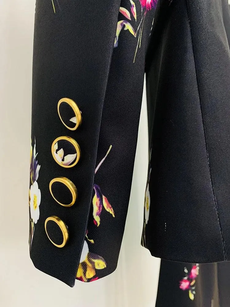Floral Pant Suit - Notched Collar Women Trouser Suit