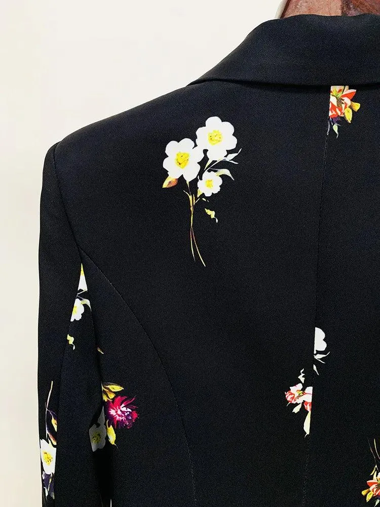 Floral Pant Suit - Notched Collar Women Trouser Suit
