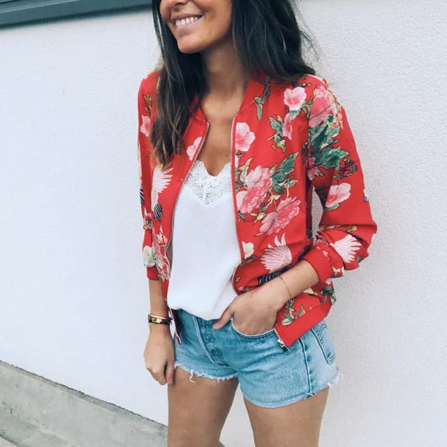 Floral Spring Jacket Floral Spring Women Bomber Jacket Plus Size S