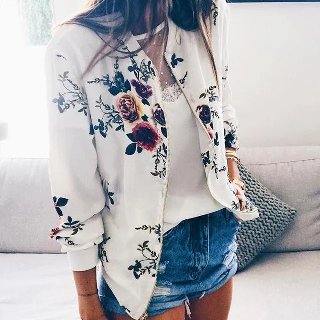 Floral Spring Jacket Floral Spring Women Bomber Jacket Plus Size S