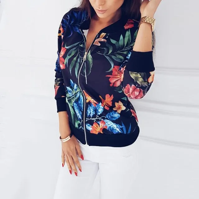 Floral Spring Jacket Floral Spring Women Bomber Jacket Plus Size S